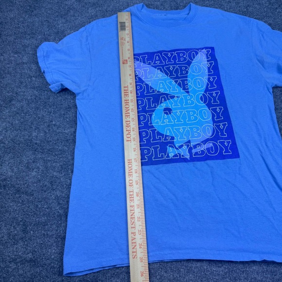 Playboy Bunny Logo Graphic T Shirt Light Blue Mens Streetwear Size Medium - Picture 6 of 6